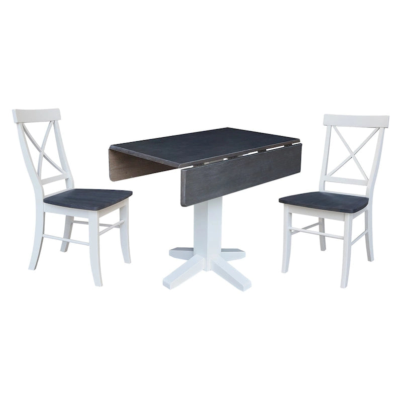36" Solid Wood Square Dual Drop Leaf Dining Table with 2 Dining Chairs