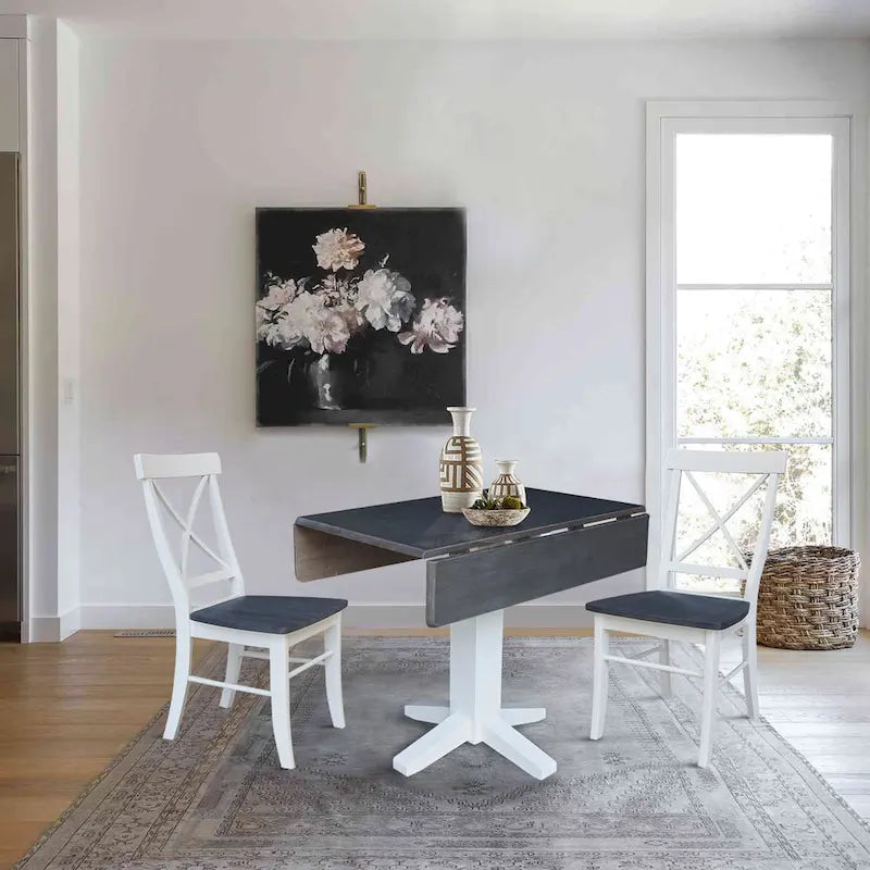 36" Solid Wood Square Dual Drop Leaf Dining Table with 2 Dining Chairs