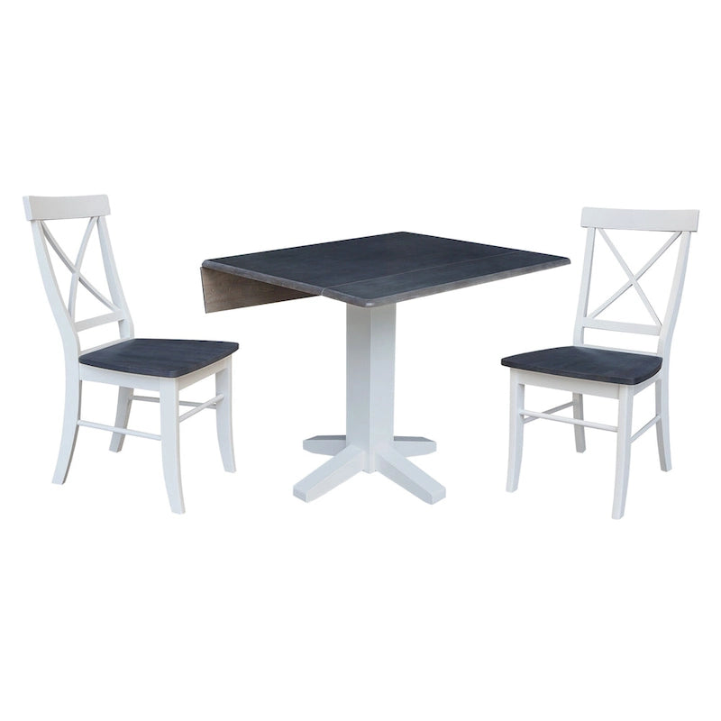 36" Solid Wood Square Dual Drop Leaf Dining Table with 2 Dining Chairs