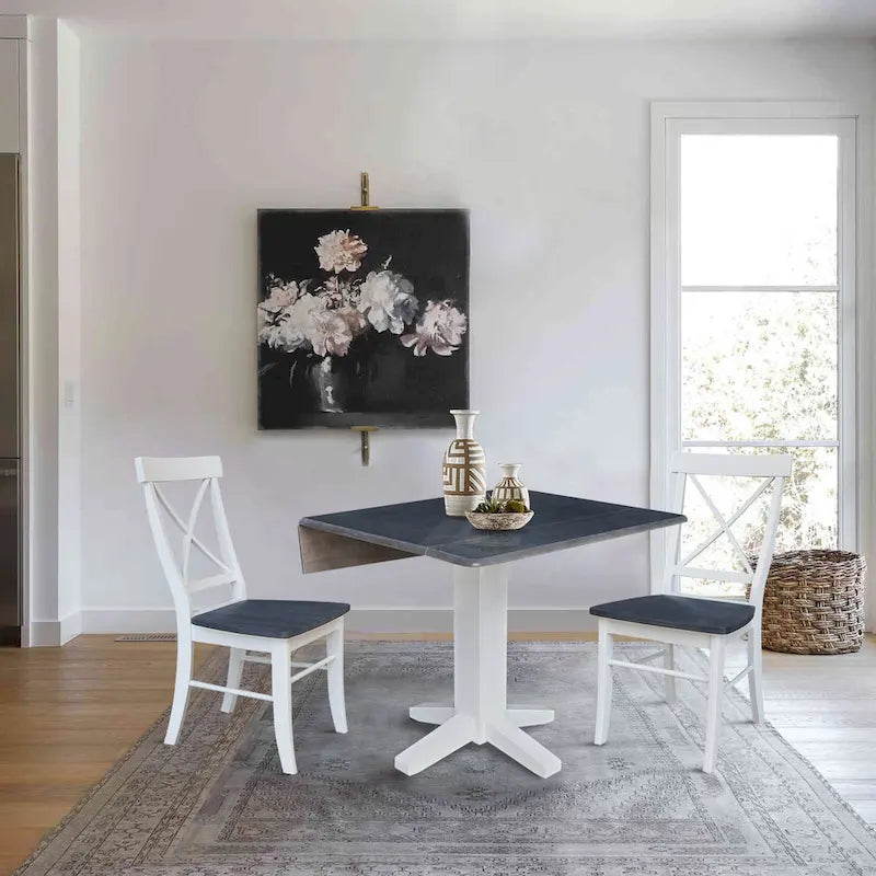 36" Solid Wood Square Dual Drop Leaf Dining Table with 2 Dining Chairs