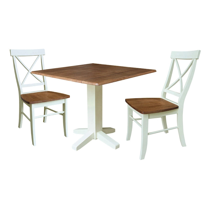 36" Solid Wood Square Dual Drop Leaf Dining Table with 2 Dining Chairs