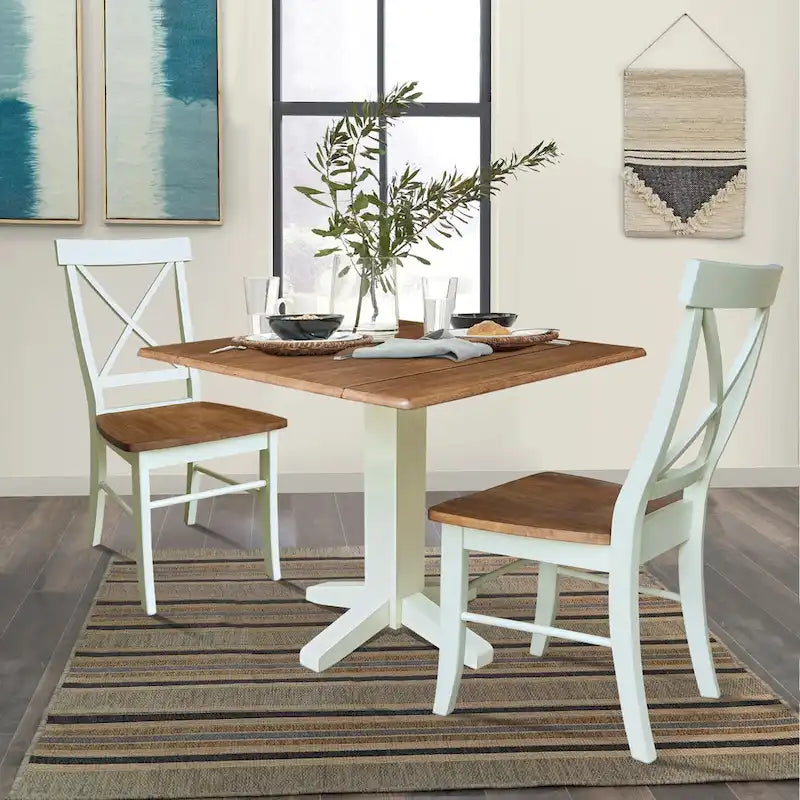 36" Solid Wood Square Dual Drop Leaf Dining Table with 2 Dining Chairs