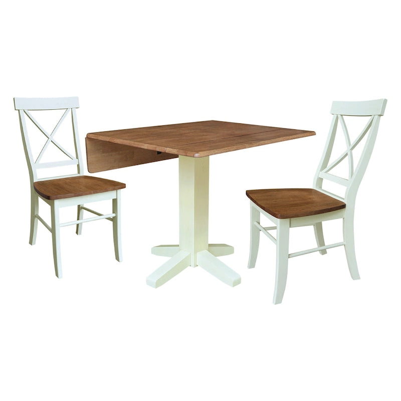 36" Solid Wood Square Dual Drop Leaf Dining Table with 2 Dining Chairs