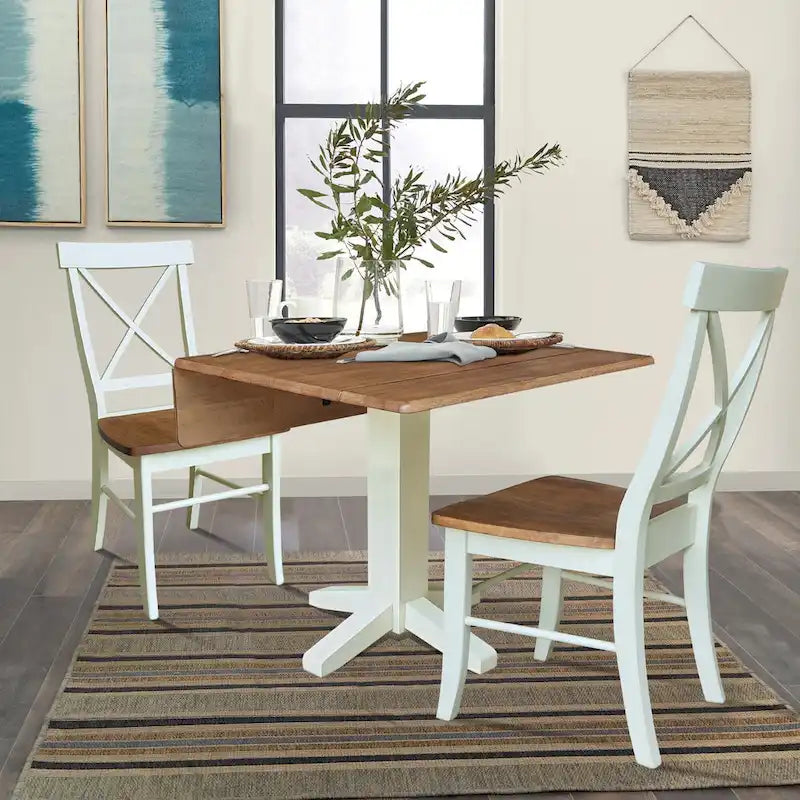 36" Solid Wood Square Dual Drop Leaf Dining Table with 2 Dining Chairs