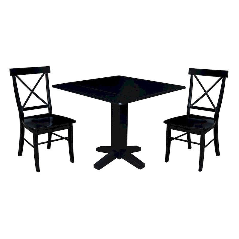 36" Solid Wood Square Dual Drop Leaf Dining Table with 2 Dining Chairs