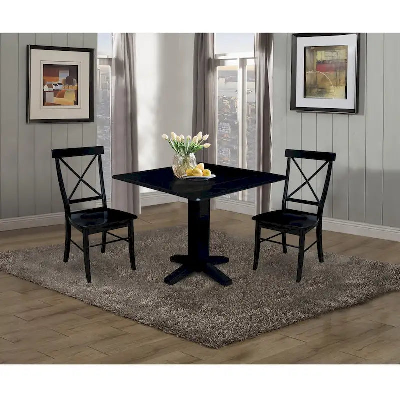 36" Solid Wood Square Dual Drop Leaf Dining Table with 2 Dining Chairs