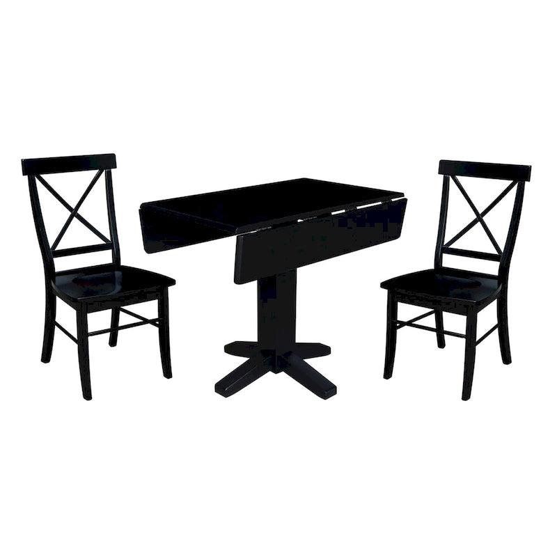 36" Solid Wood Square Dual Drop Leaf Dining Table with 2 Dining Chairs