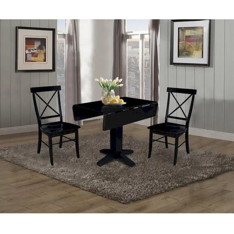36" Solid Wood Square Dual Drop Leaf Dining Table with 2 Dining Chairs