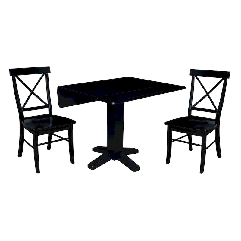 36" Solid Wood Square Dual Drop Leaf Dining Table with 2 Dining Chairs