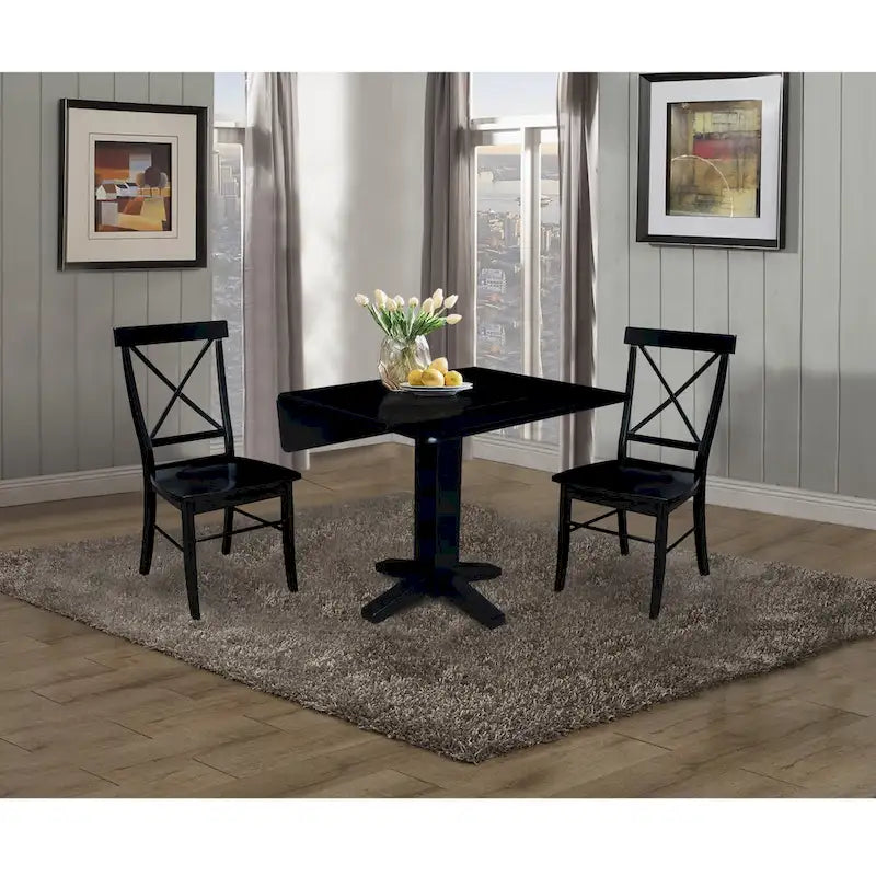 36" Solid Wood Square Dual Drop Leaf Dining Table with 2 Dining Chairs