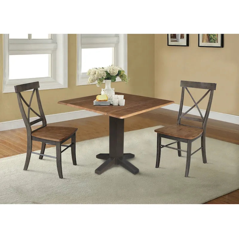 36" Solid Wood Square Dual Drop Leaf Dining Table with 2 Dining Chairs