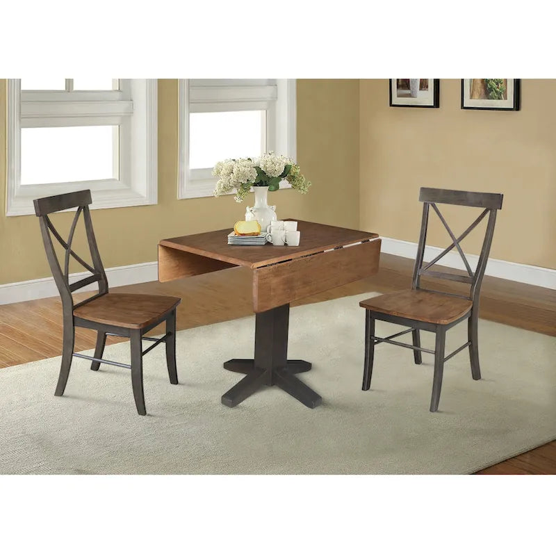 36" Solid Wood Square Dual Drop Leaf Dining Table with 2 Dining Chairs