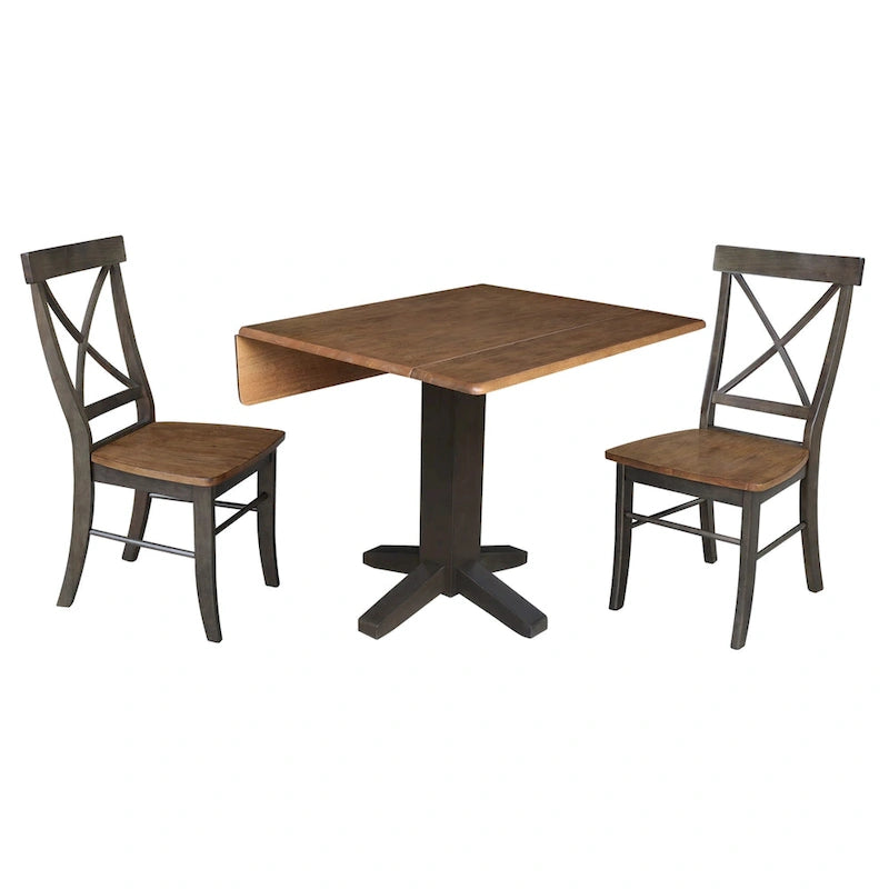 36" Solid Wood Square Dual Drop Leaf Dining Table with 2 Dining Chairs