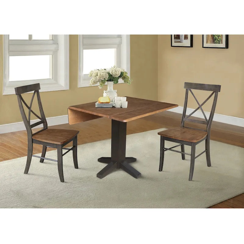 36" Solid Wood Square Dual Drop Leaf Dining Table with 2 Dining Chairs