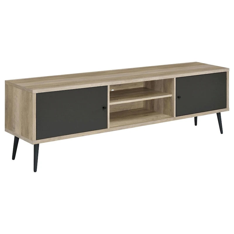71" TV Media Entertainment Center with 2 Open Compartments, Brown and Gray