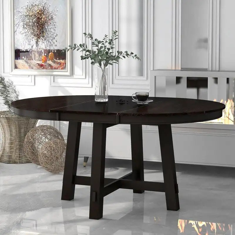 Farmhouse Extendable Adjustable Round/Oval Table, Player Poker Table, Dining Table, Kitchen Table