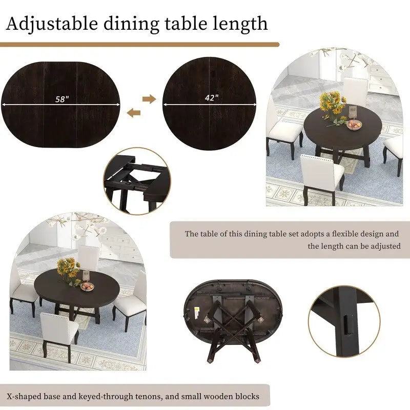 Farmhouse Extendable Adjustable Round/Oval Table, Player Poker Table, Dining Table, Kitchen Table