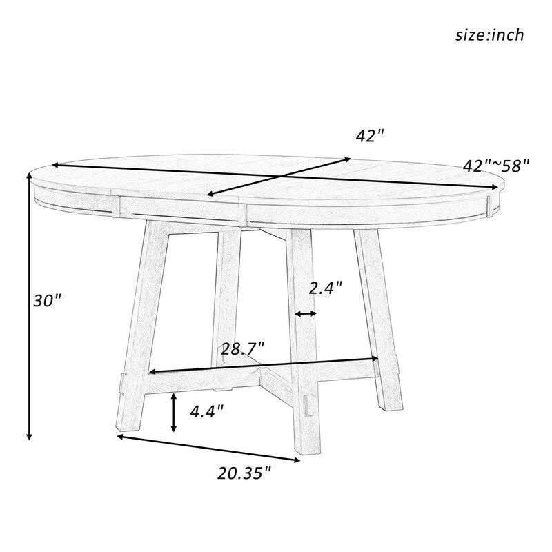 Farmhouse Extendable Adjustable Round/Oval Table, Player Poker Table, Dining Table, Kitchen Table