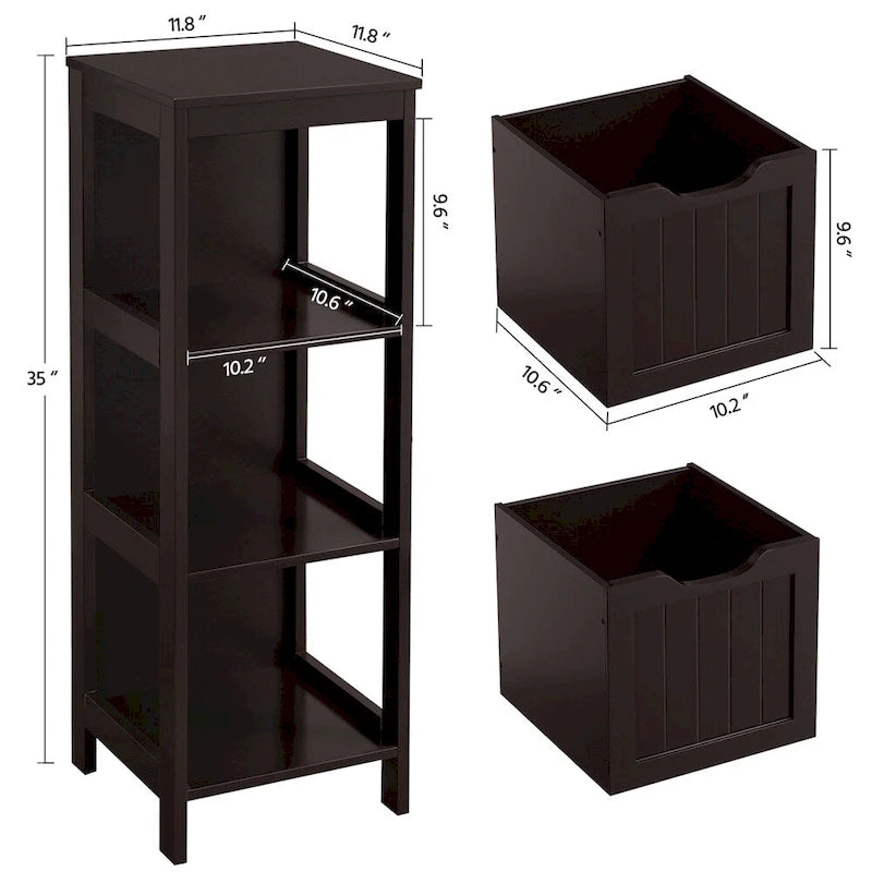 3-Tier Floor Bath Cabinet with 2 Hideaway Drawers and 1 Shelf