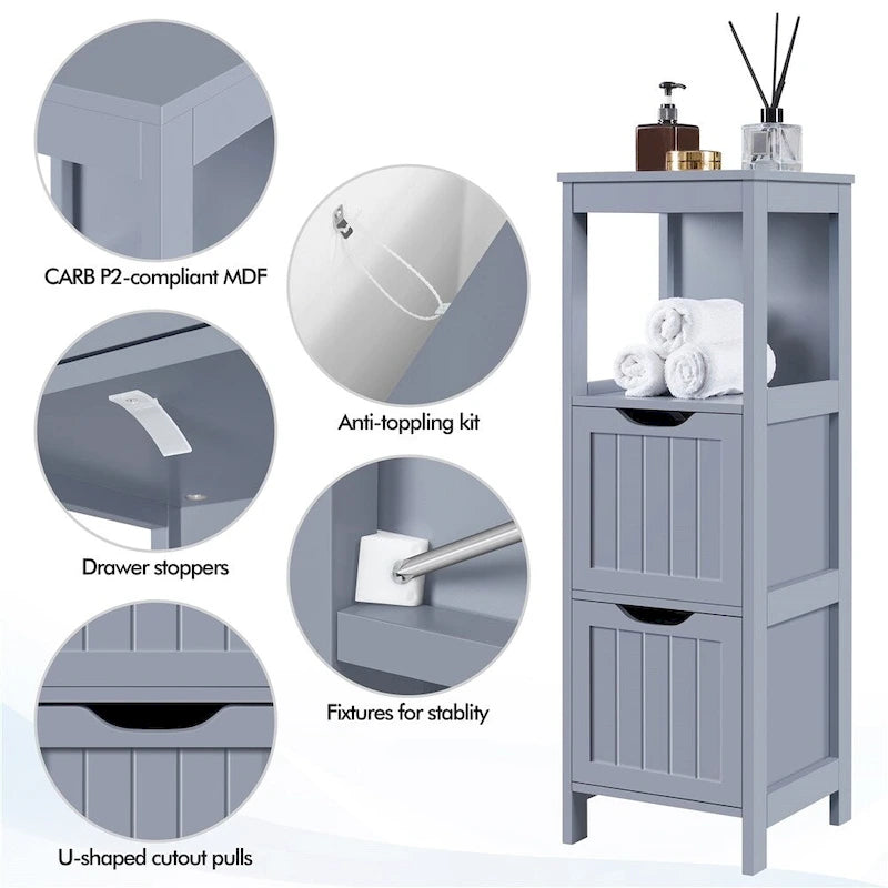 3-Tier Floor Bath Cabinet with 2 Hideaway Drawers and 1 Shelf