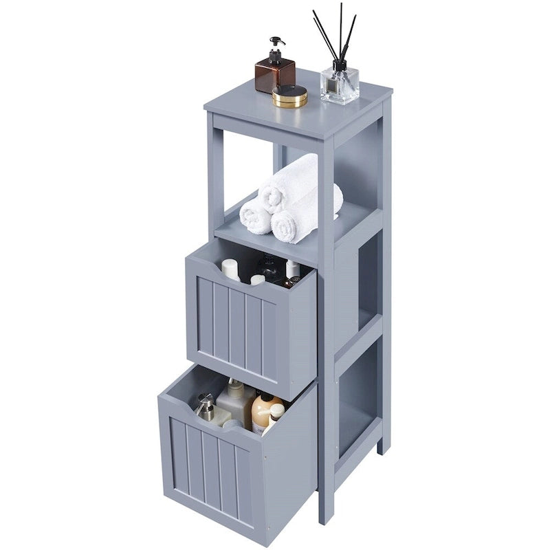 Meuble de salle de bain à poser 3 niveaux avec 2 tiroirs cachés et 1 étagère
