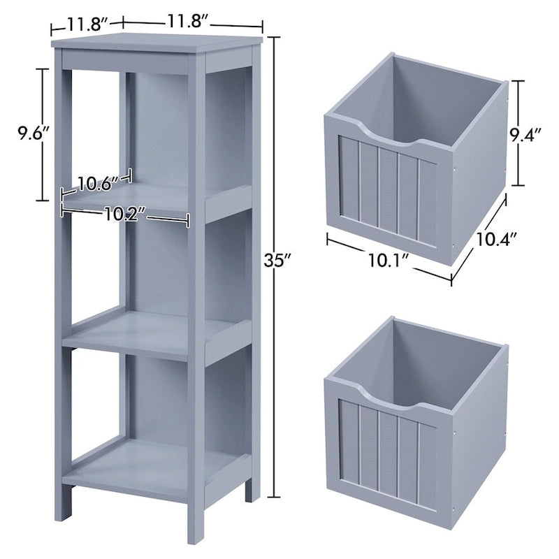 Meuble de salle de bain à poser 3 niveaux avec 2 tiroirs cachés et 1 étagère