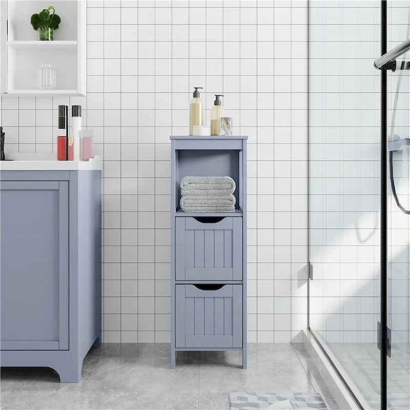 Meuble de salle de bain à poser 3 niveaux avec 2 tiroirs cachés et 1 étagère