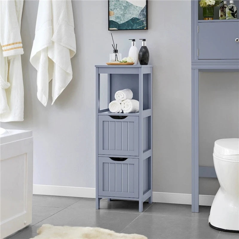 Meuble de salle de bain à poser 3 niveaux avec 2 tiroirs cachés et 1 étagère