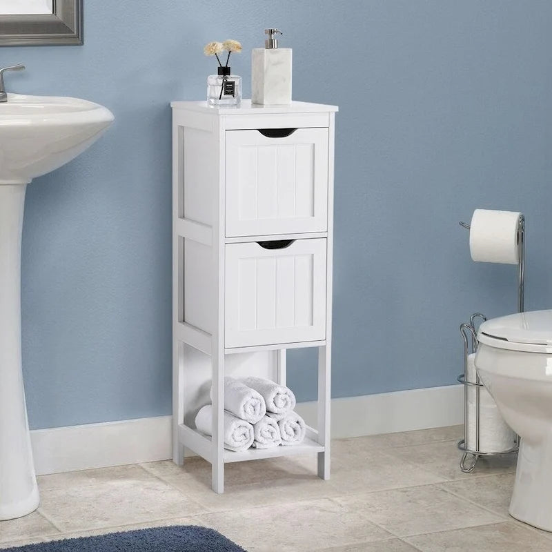 Meuble de salle de bain à poser 3 niveaux avec 2 tiroirs cachés et 1 étagère