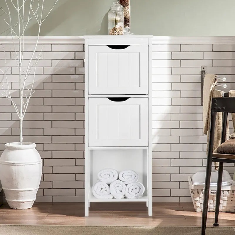Meuble de salle de bain à poser 3 niveaux avec 2 tiroirs cachés et 1 étagère