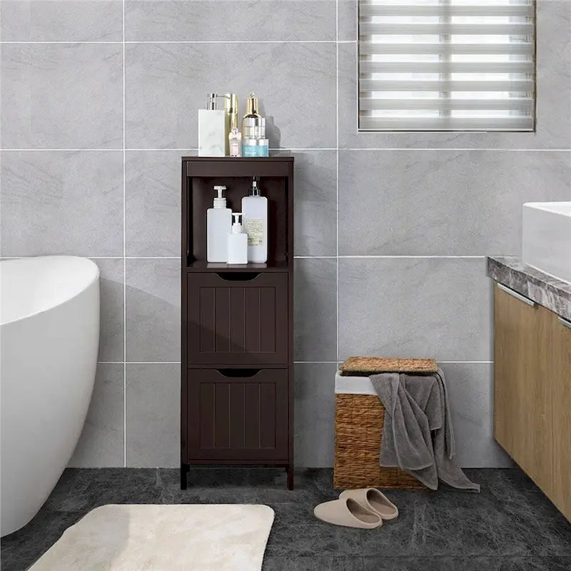 Meuble de salle de bain à poser 3 niveaux avec 2 tiroirs cachés et 1 étagère