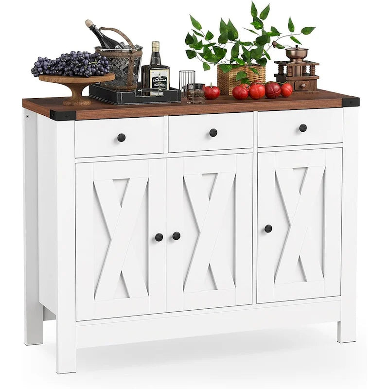 Kitchen Sideboard Buffet Storage Cabinet Coffee Bar Cabinet Pantry with 3 Drawers and Adjustable shelf
