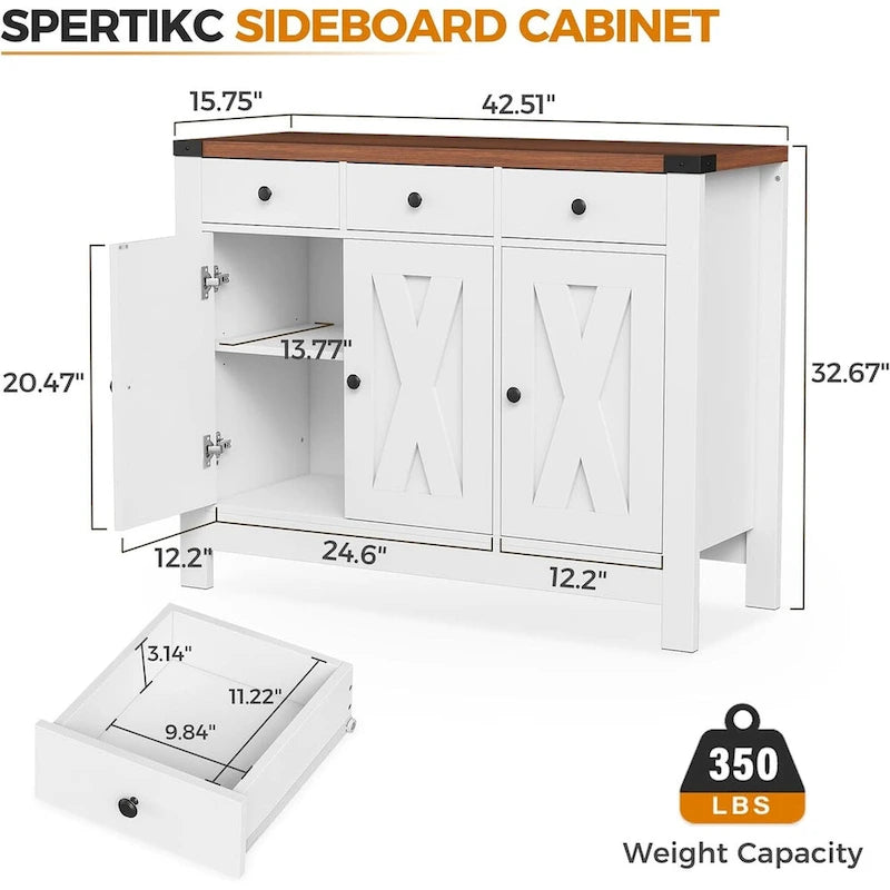Kitchen Sideboard Buffet Storage Cabinet Coffee Bar Cabinet Pantry with 3 Drawers and Adjustable shelf
