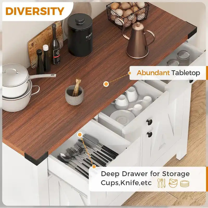 Kitchen Sideboard Buffet Storage Cabinet Coffee Bar Cabinet Pantry with 3 Drawers and Adjustable shelf