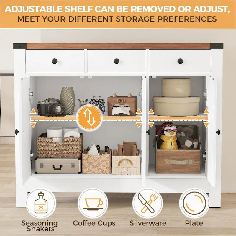 Kitchen Sideboard Buffet Storage Cabinet Coffee Bar Cabinet Pantry with 3 Drawers and Adjustable shelf