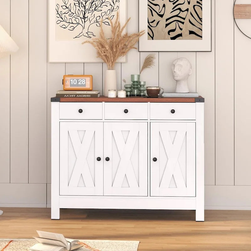 Kitchen Sideboard Buffet Storage Cabinet Coffee Bar Cabinet Pantry with 3 Drawers and Adjustable shelf