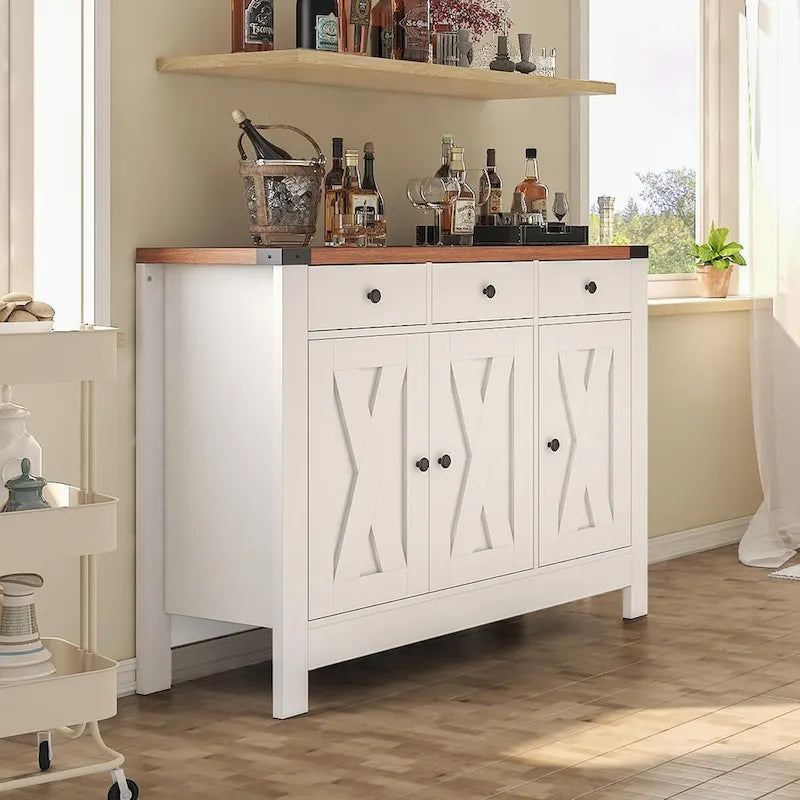 Kitchen Sideboard Buffet Storage Cabinet Coffee Bar Cabinet Pantry with 3 Drawers and Adjustable shelf