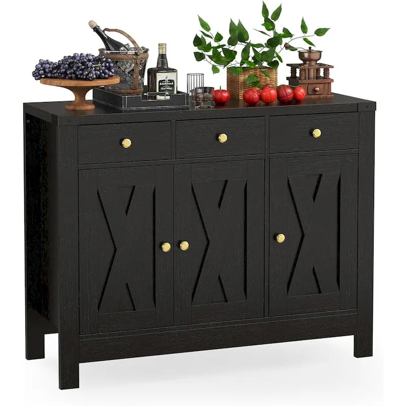 Kitchen Sideboard Buffet Storage Cabinet Coffee Bar Cabinet Pantry with 3 Drawers and Adjustable shelf