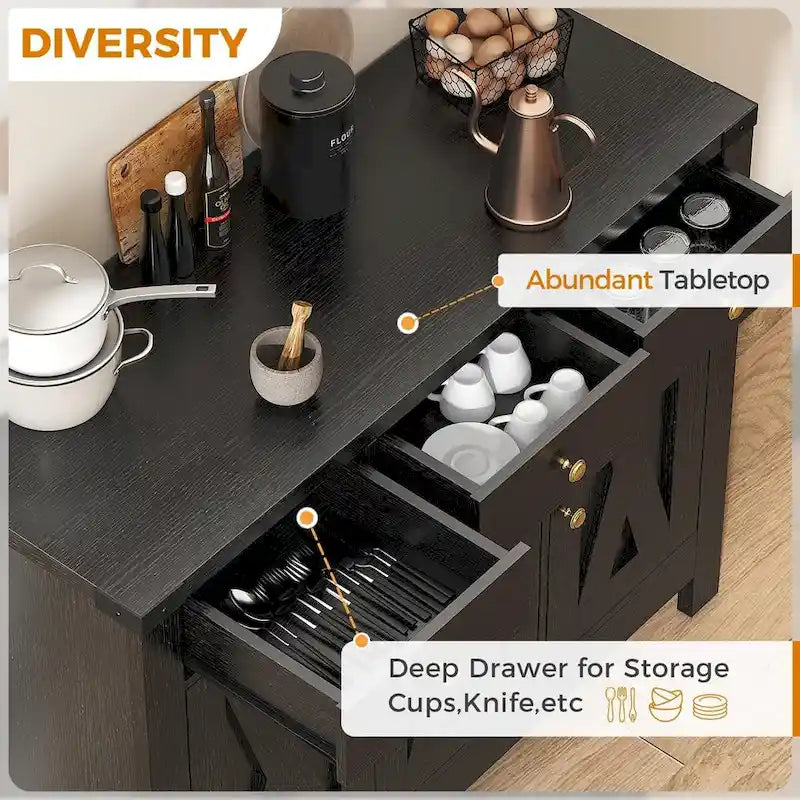 Kitchen Sideboard Buffet Storage Cabinet Coffee Bar Cabinet Pantry with 3 Drawers and Adjustable shelf