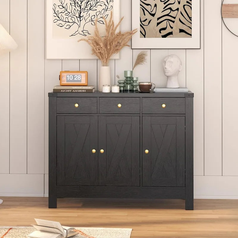 Kitchen Sideboard Buffet Storage Cabinet Coffee Bar Cabinet Pantry with 3 Drawers and Adjustable shelf