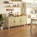 Sideboard Buffet Cabinet with 3 Rattan Doors and Adjustable Shelves