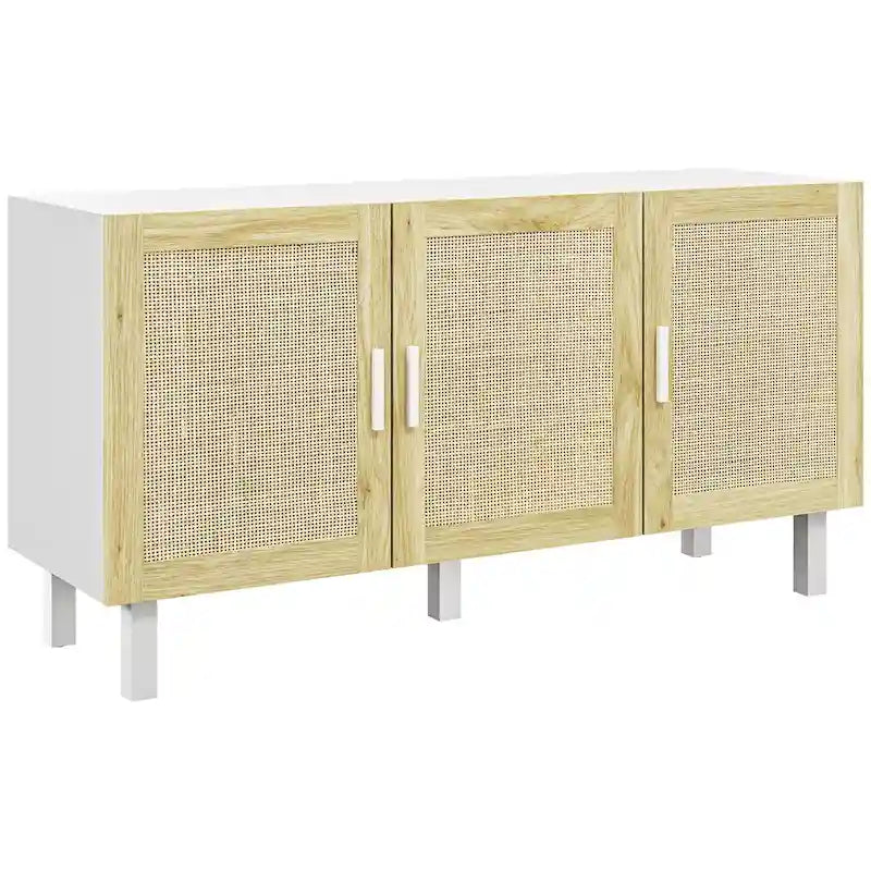 Sideboard Buffet Cabinet with 3 Rattan Doors and Adjustable Shelves