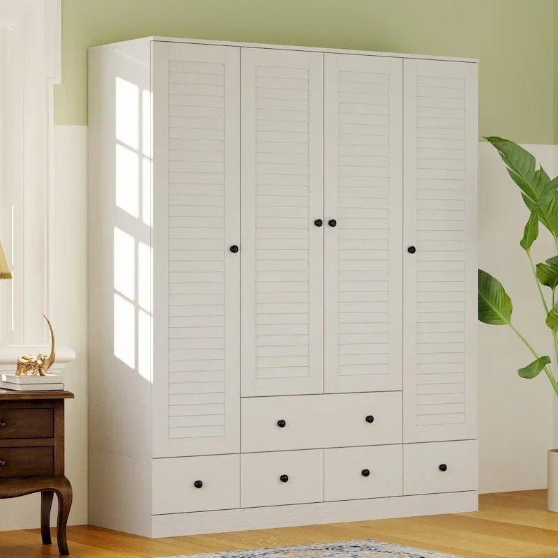 Armoire-penderie autoportante 59 po de large, grand format, blanche
