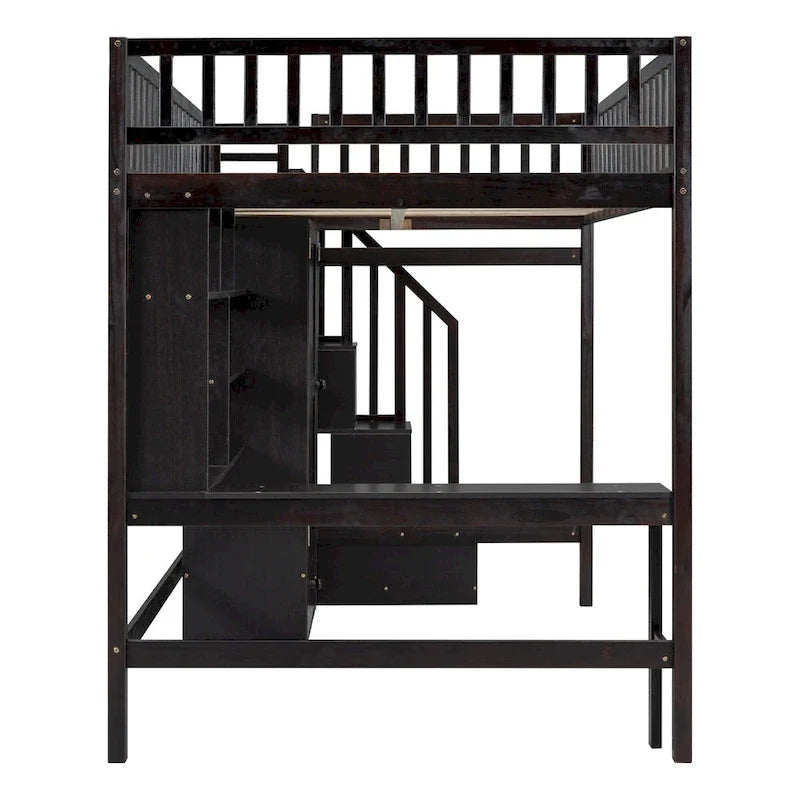 Lit mezzanine deux places en pin avec bureau et rangement